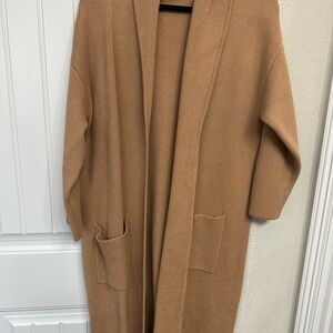 Mango Open-Front Long Camel Knit Coatigan
